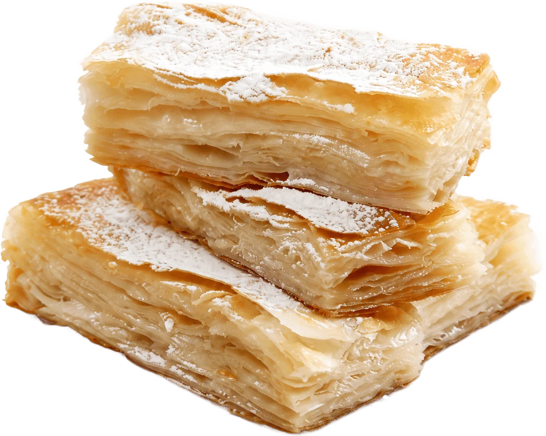 Pul pul katmanlı, pudra şekerli sade börek